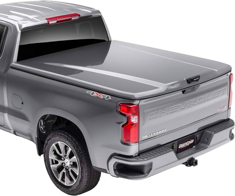 A product image of an UnderCover LUX truck deck lid, in the color of Satin Steel Effect.