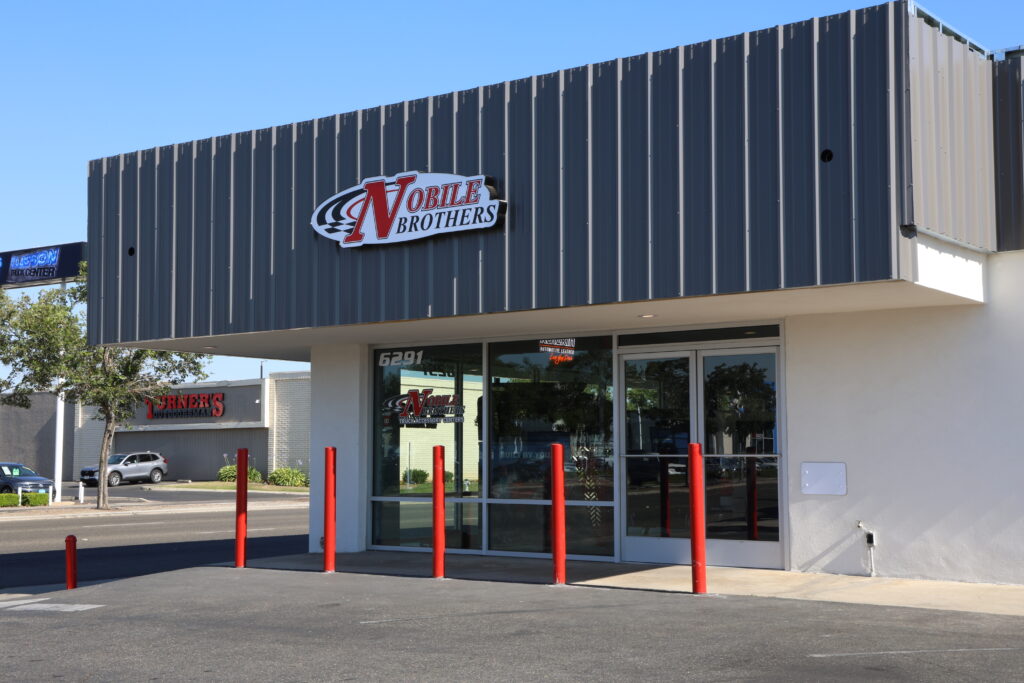 A storefront for a truck parts business called Nobile Brothers, showcasing the Blackstone Fresno location.
