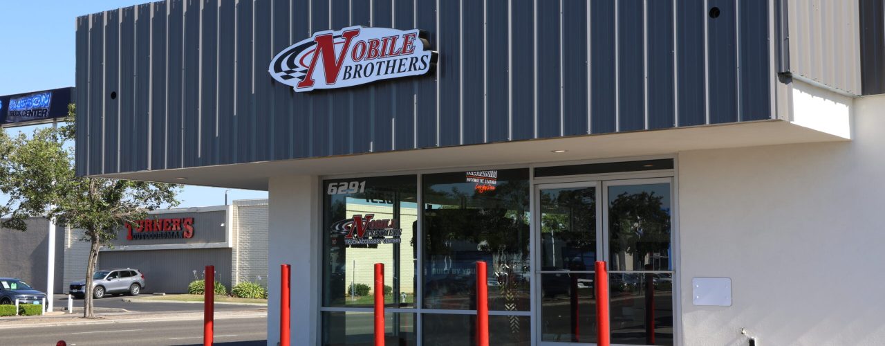 A storefront for a truck parts business called Nobile Brothers, showcasing the Blackstone Fresno location.